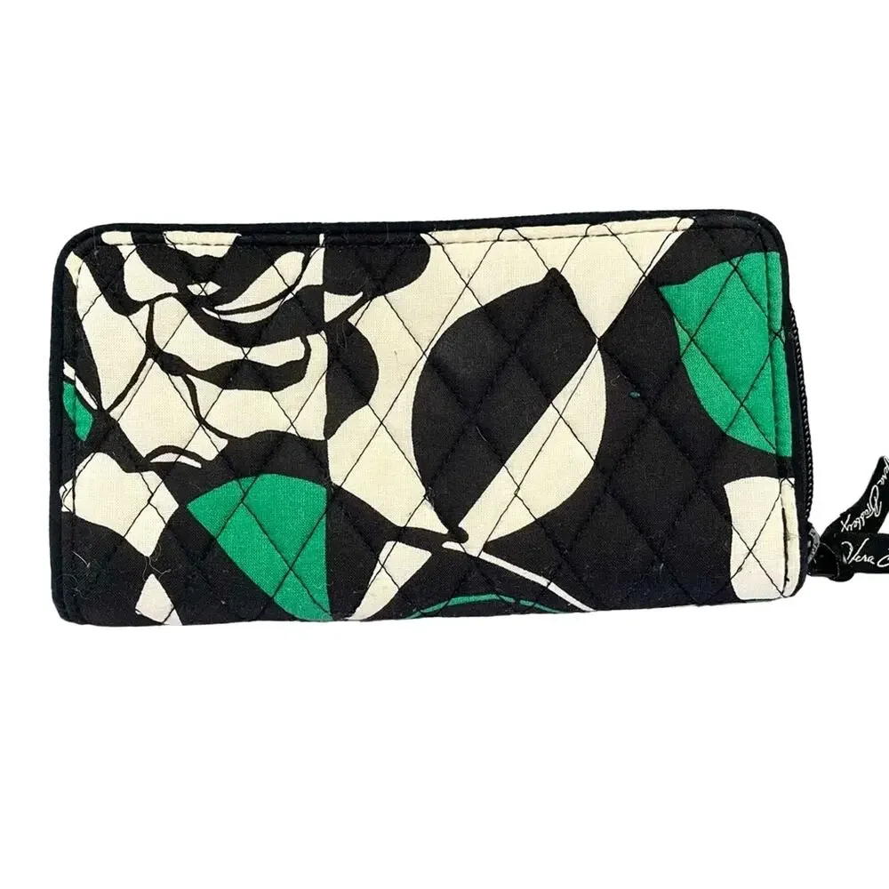 Vera Bradley Georgia Imperial Rose Wallet RFID 21206-D18 Black/Cream/Emerald GUC - Picture 2 of 10